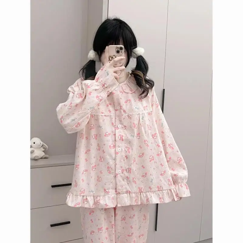 

Sanrio Girl Long Sleeve 2Pcs My Melody Cloud Cotton Pajama Fashion Sweet Spring and Autumn with Chest Pad Cartoon Home Clothes