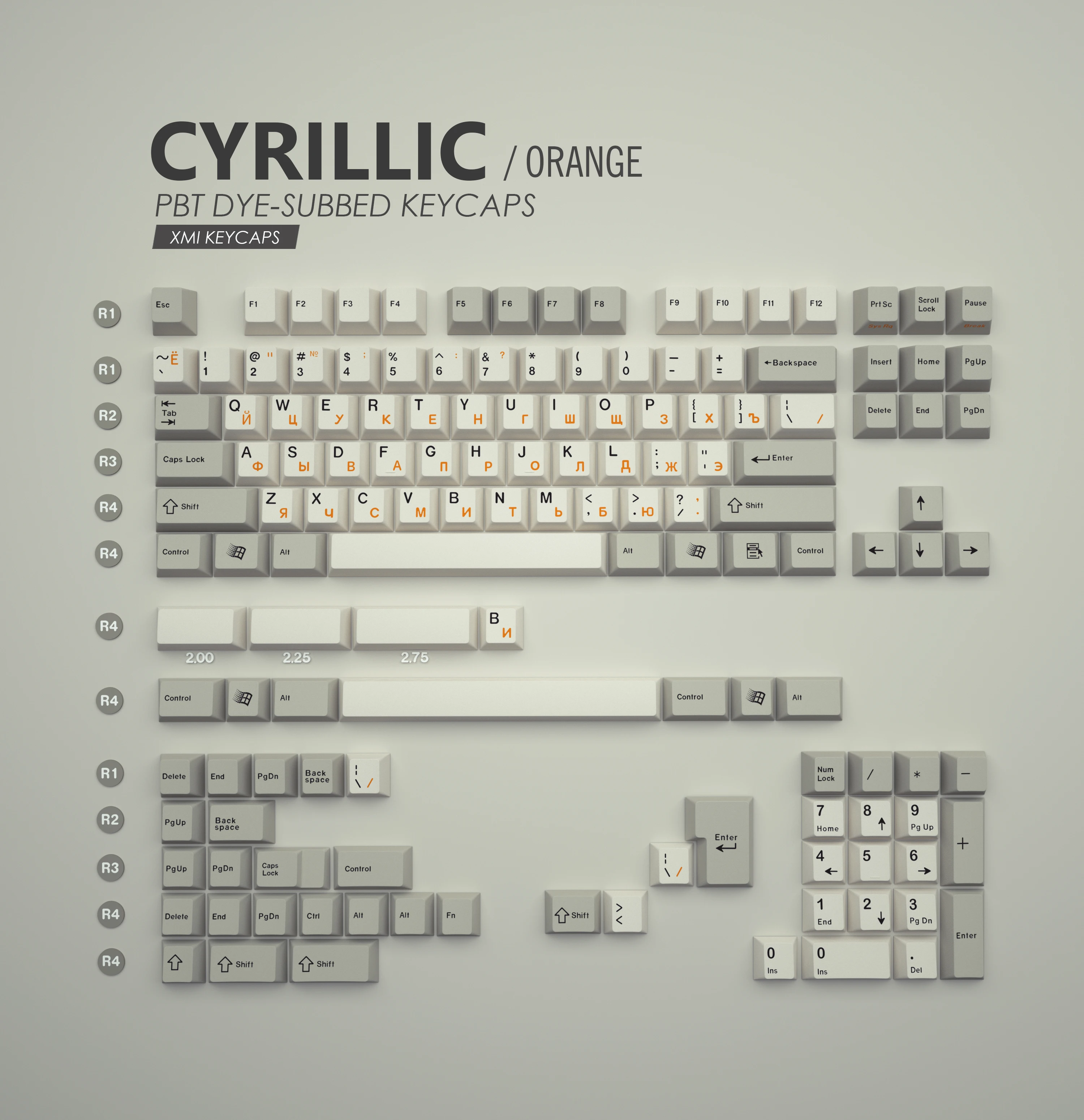 Imagem -05 - Xmi-xiami Teclado Mecânico Keycaps Clássico Cinza e Branco Retro Pbt Dye Sub Cirílico Russo