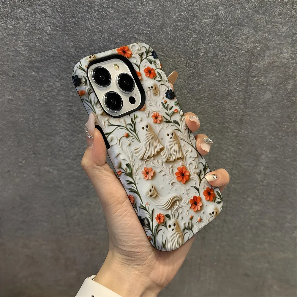 Fundas de Halloween con bordado tridimensional de concha esmerilada para Apple iphone 16/15/14/13/12/11 Pro Max XR XS 7 8 Plus