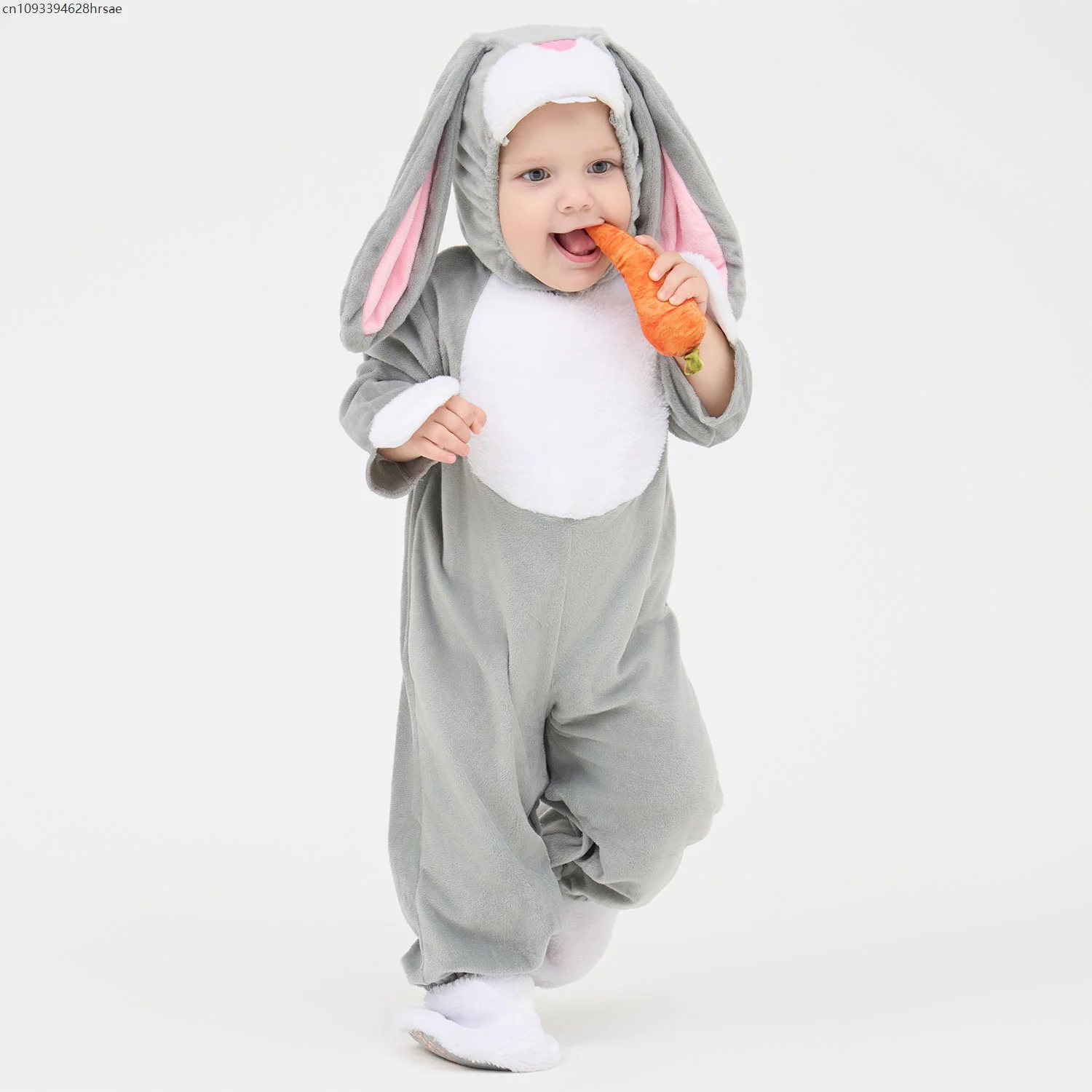 

Infant Baby Boys Girls Gray Rabbit Bunny Costume Jumpsuit Hood Shoes Set Easter Stage Funny Performance Oufit