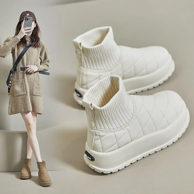 جديد أحذية الثلوج موضة الدافئة النساء التمهيد الشتاء المخملية حذاء من الجلد غير رسمي سميكة سوليد الكلاسيكية النساء أحذية بسيطة اليومية القطن التمهيد #2