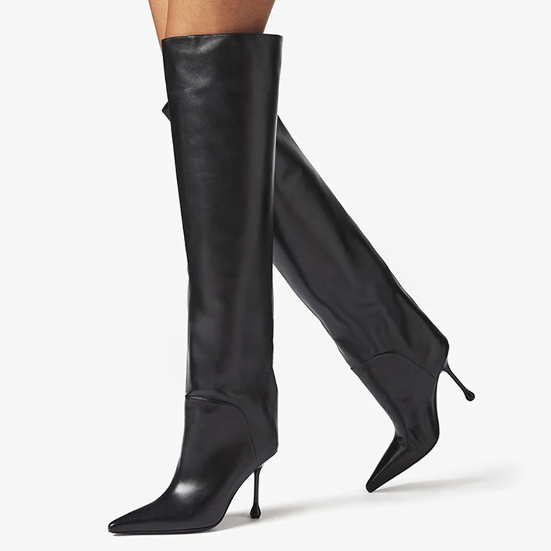 Women Custom Heeled Long Boots High Heels Pointy Toe Sexy Knee High Booties Slip On Stiletto Dress Stiletto Shoes