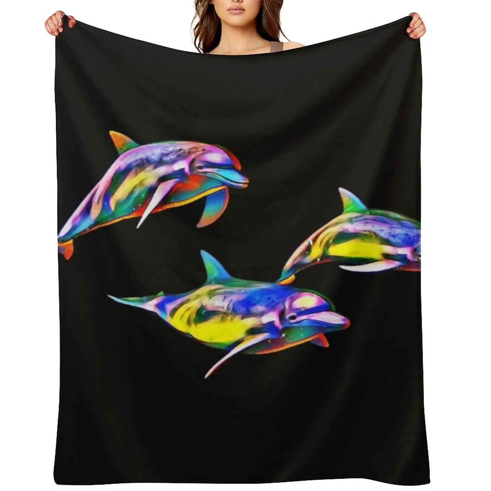 

Dolphin Trio Throw Blanket Camping Plush Thins wednesday Blankets