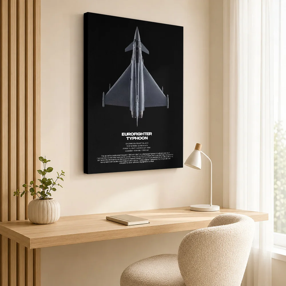 Eurofighter Typhoon Aircraft Gallery Wrapped Canvas Print Customized Photo Annotated Technical Linework Wall Art For Home Office