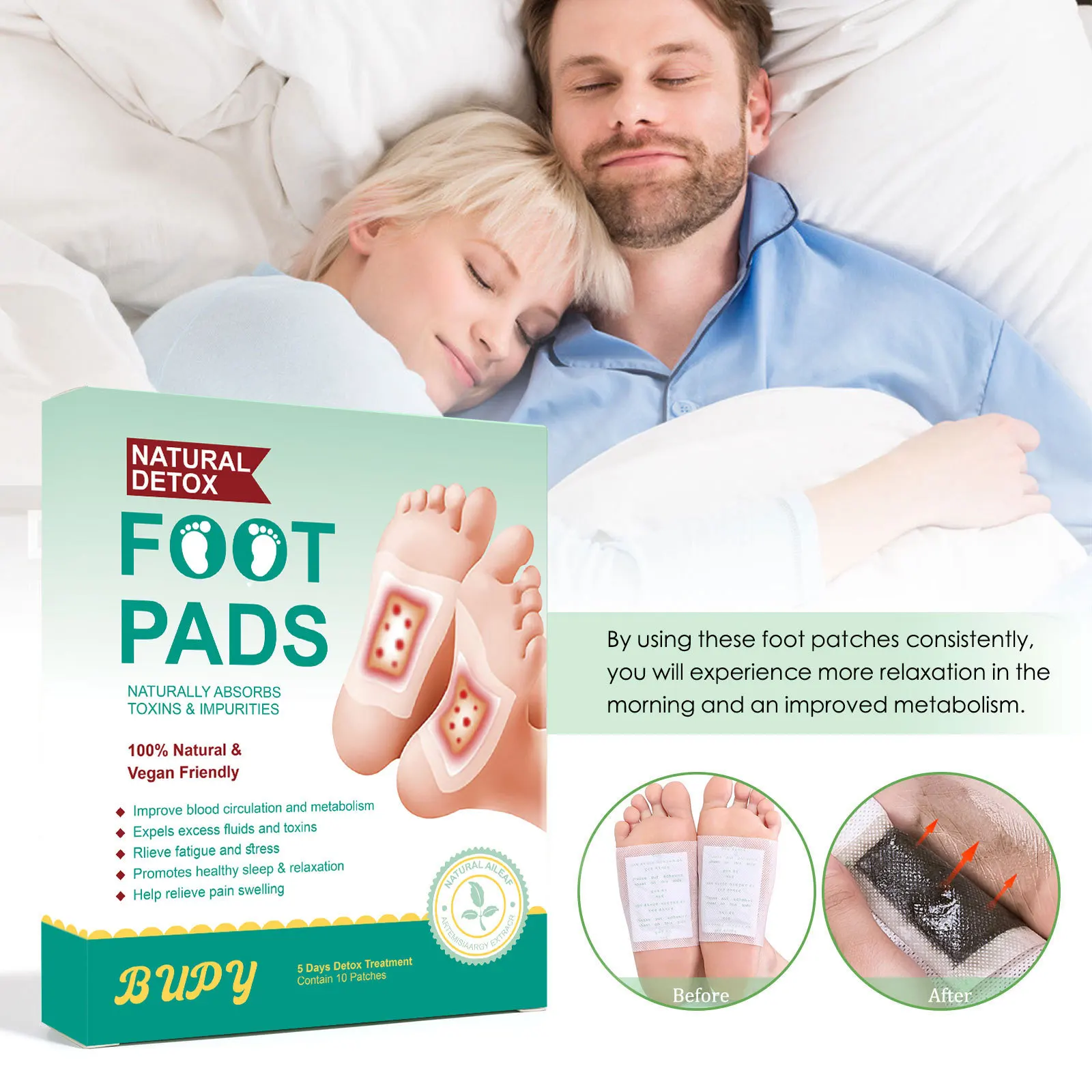 10pcs Deep Detox Foot Pads Leg Healthy Herbal Pads Feet Care Spa Foot Care Dispel Dampness Sleep Well Slimming Foot Care Tool