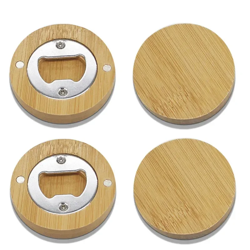 

1pc Bamboo Bottle Opener Round Shape Coaster Fridge Magnet Decor Beer Opener Decoration Beer Bottle Opener Crafts Wedding Favors