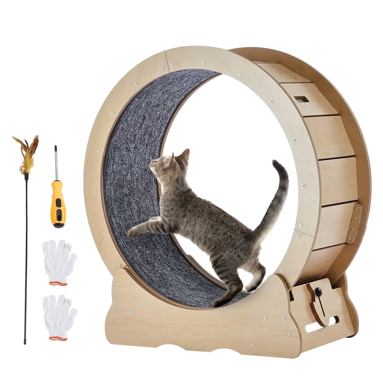 aLarge 29.5 Inch Detachable Carpet Cat Exercise Wheel Indoor Running Treadmill With Tease Feature For Cats