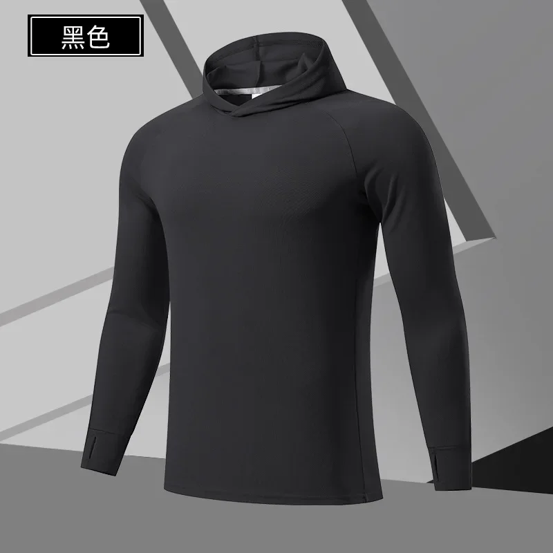 2024 Sports Long Sleeved Sweatshirt for Man Sports Fitness Gym Running Casual Pullover TopsNew Men Black Gray Hoodie Thumb Hole