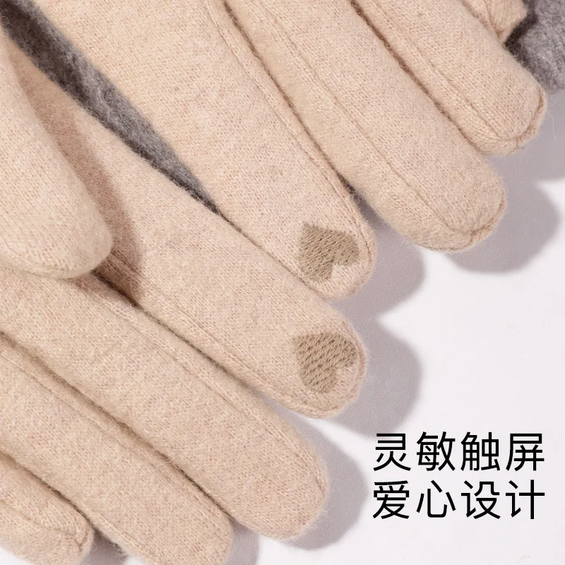 Gants de cyclisme en laine tricotée pour femme, gants à écran tactile, épais, chauds, décontractés, velours, extérieur, automne, hiver