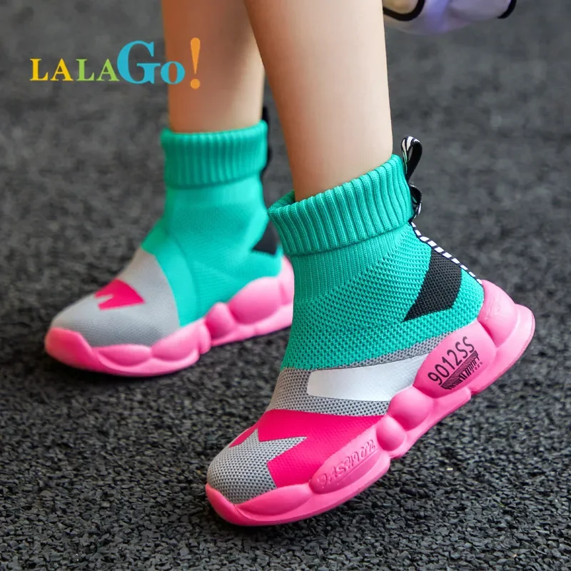 Spring Girls Casual Sneakers Slip-on Breathable Kids Socks Shoes 2022