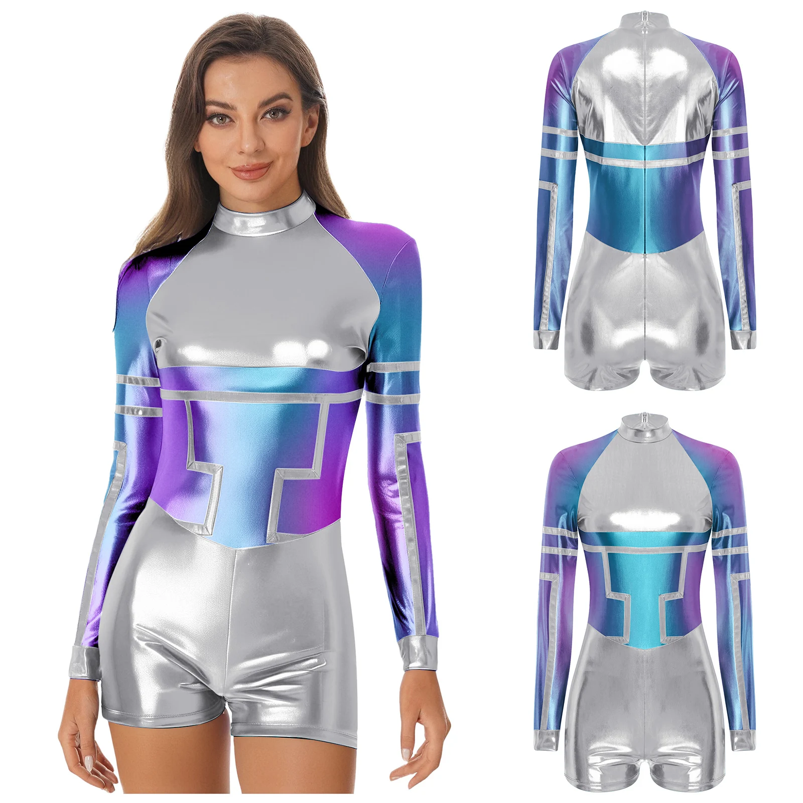 Mujeres Halloween Alien Robot puesta en escena juego de rol mono holográfico brillante astronauta espacio temático fiesta Cosplay uniformes