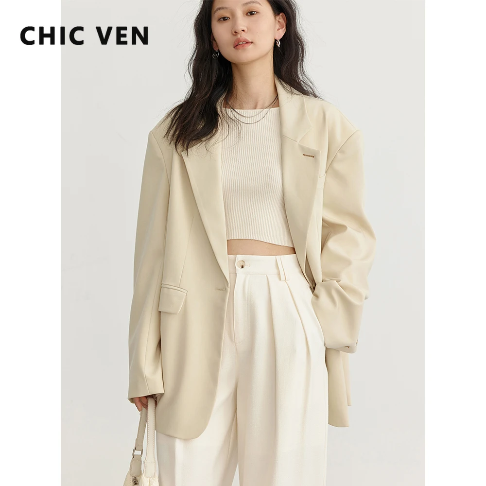 CHIC VEN Women\'s Blazers Casual Cuffs Embroidered Suit Coat Office Lady Tops Fashion Outwear Female Jacket Spring Autumn 2024