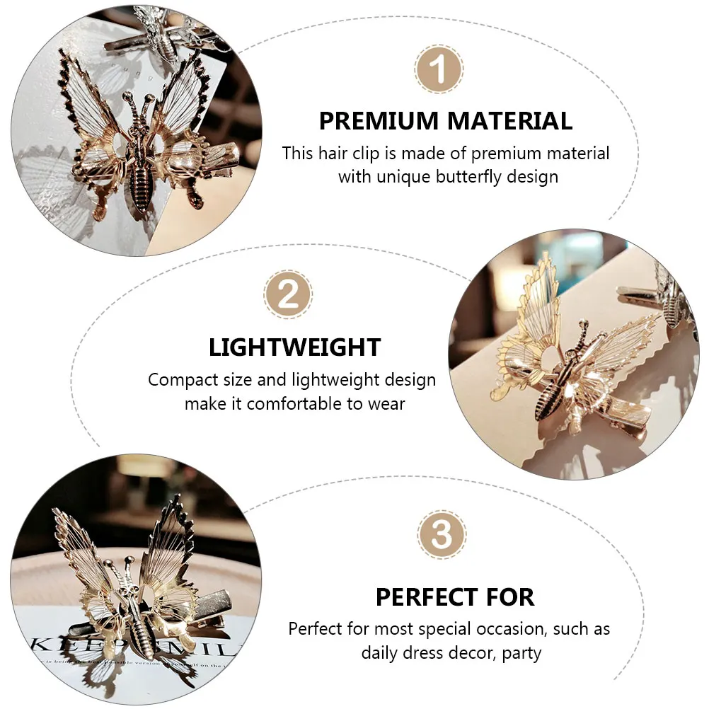 

3Pcs Premium Alloy Butterfly Hair Clips Girl Headdress Accessories Fashionable And Durable Headwear For Special Occasions