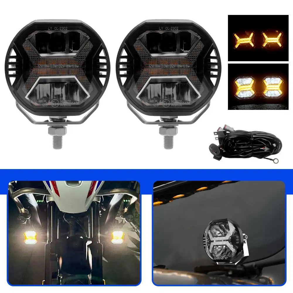 1Set LED Work Light Spotlight 48W High Beam Amber DRL For Truck Tractor Off-road Jeeps SUV ATV Trailers Engineering Vehicle