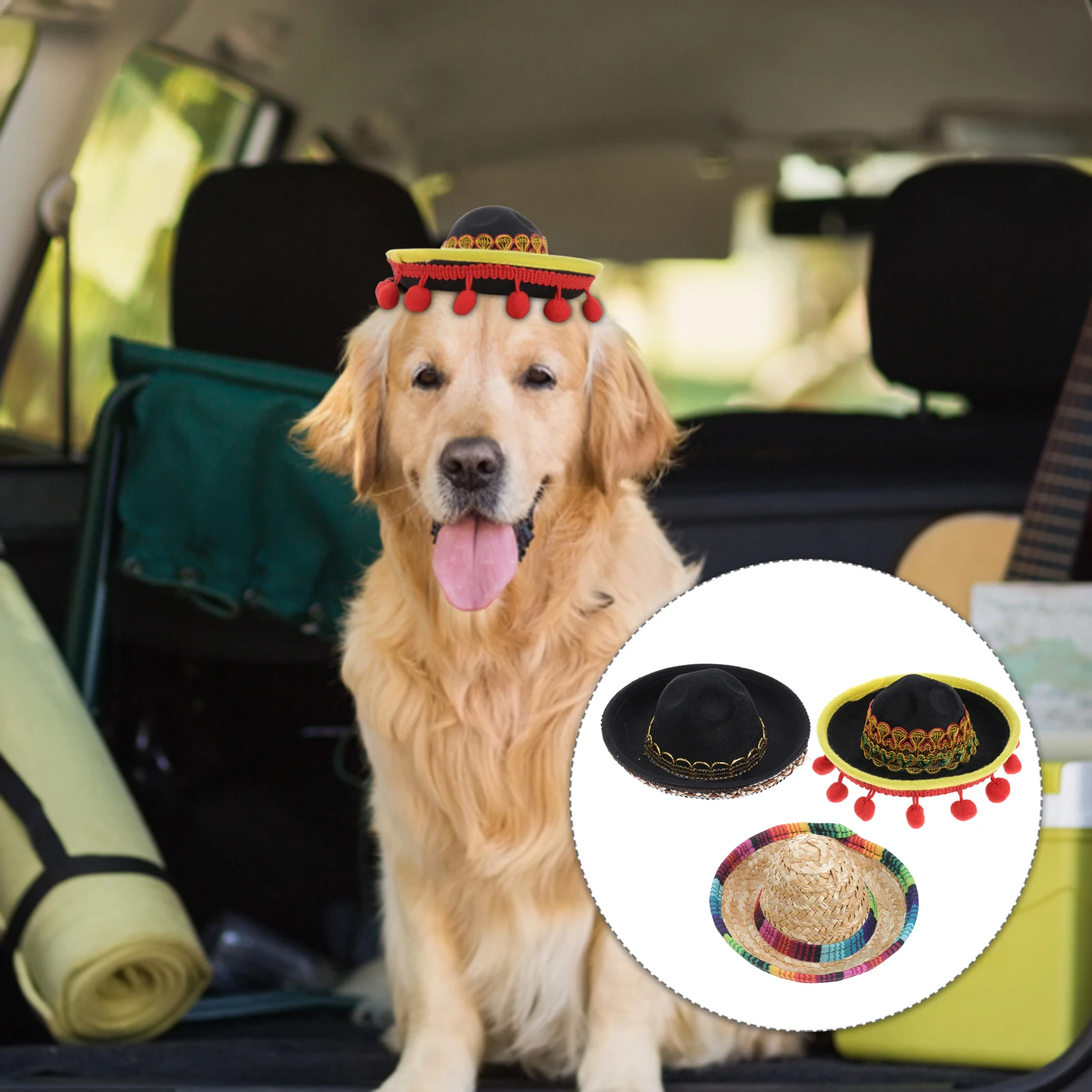 

3pcs Mexican Hat for Pet Dog Cat Halloween Party Puppy Cosplay Breathable Soft Comfortable Photo Shoot Accessories Pet Supplies