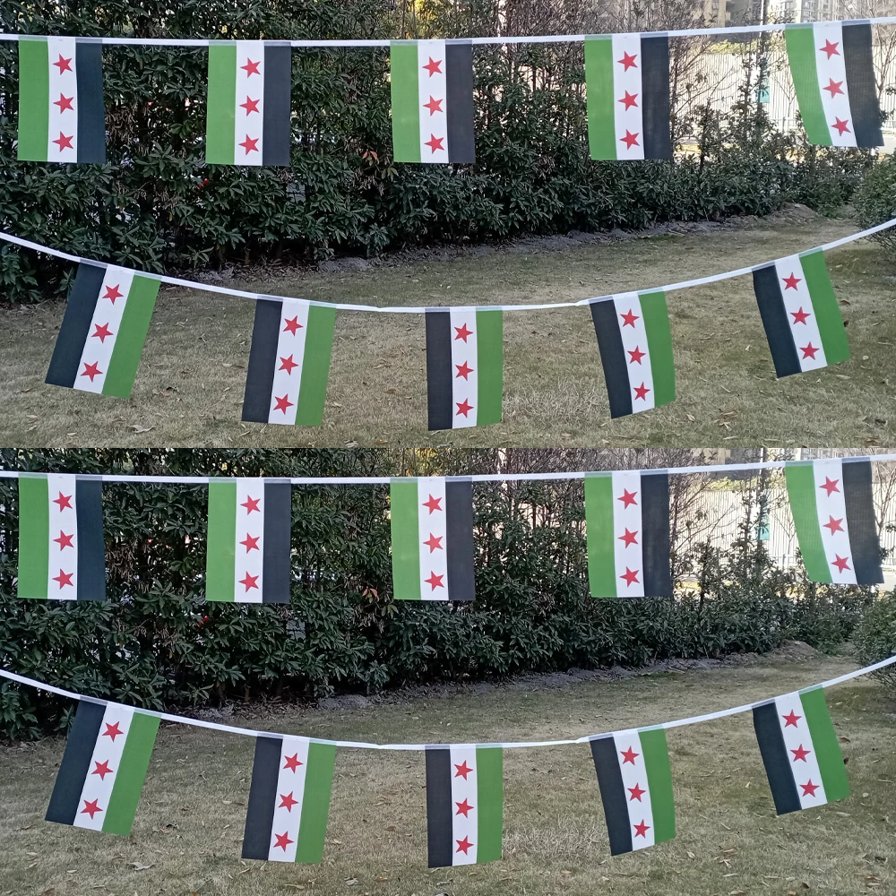 Aerlxemrbrae  14*21cm 20PCS 5Meter  Syria flag   The Syrian  character string   Arab Republic Syrian three star Banner