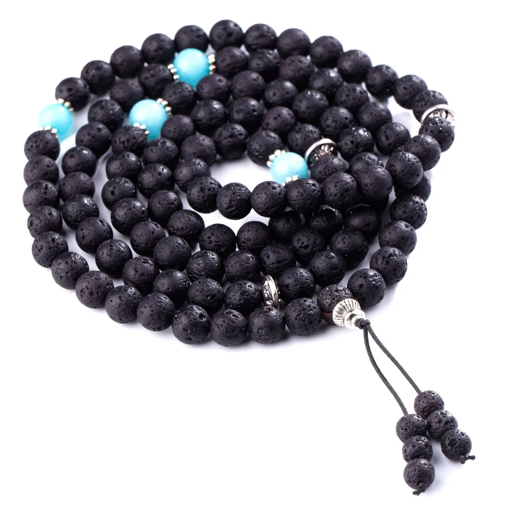 

Ashmita108 Buddhist Prayer Beads 7 Chakra Multilayer Yoga Healing Lava Rock Beads Diffuser Bracelet Necklace for Women Men