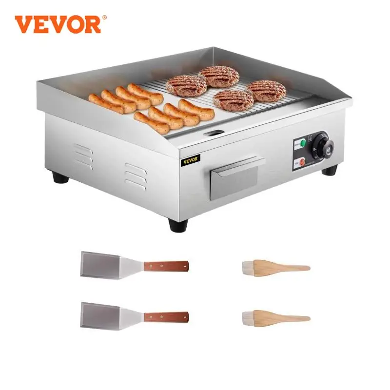 VEVOR Plancha Électrique 2800 W, Plaque à Snacker Commerciale de Table, Plaque de Cuisson en Fer et Inox, Température Réglable 50-300 °C, 2 Pelles