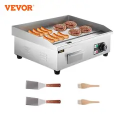 VEVOR Plancha Électrique 2800 W, Plaque à Snacker Commerciale de Table, Plaque de Cuisson en Fer et Inox, Température Réglable 50-300 °C, 2 Pelles et 2 Brosses, pour Barbecue Restaurant Snack-Bar