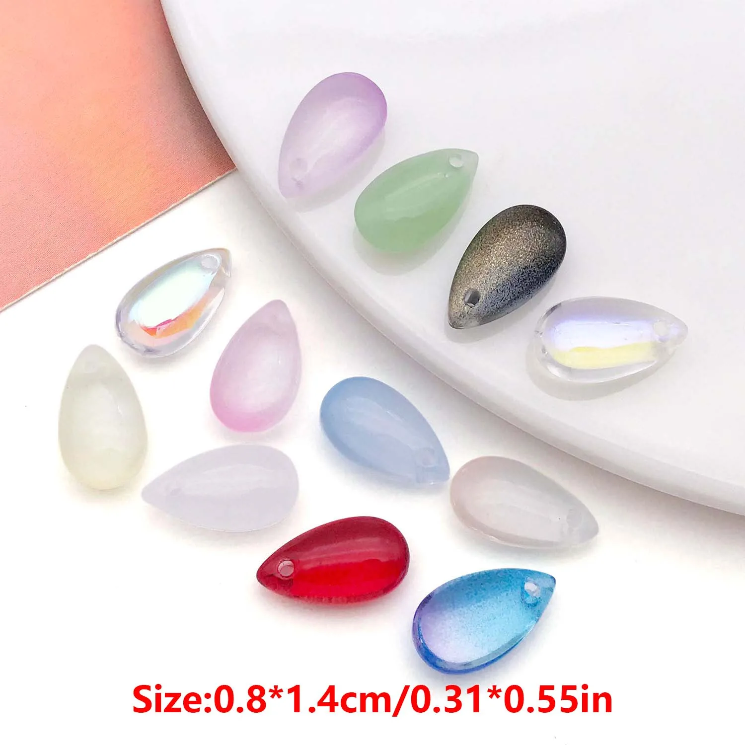 30/36pcs 6*9mm Colorful Glass Perforated Water Drop Beads Charms for DIY Bracelet Necklace Earring Jewelry Making Accessories
