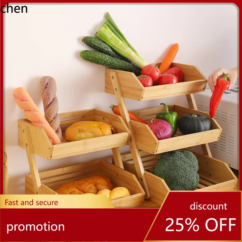 

H1 Double Layer Kitchen Desktop Storage Basket Bread Basket Vegetable Storage Basket Spice Ra Bamboo Material Stand pe