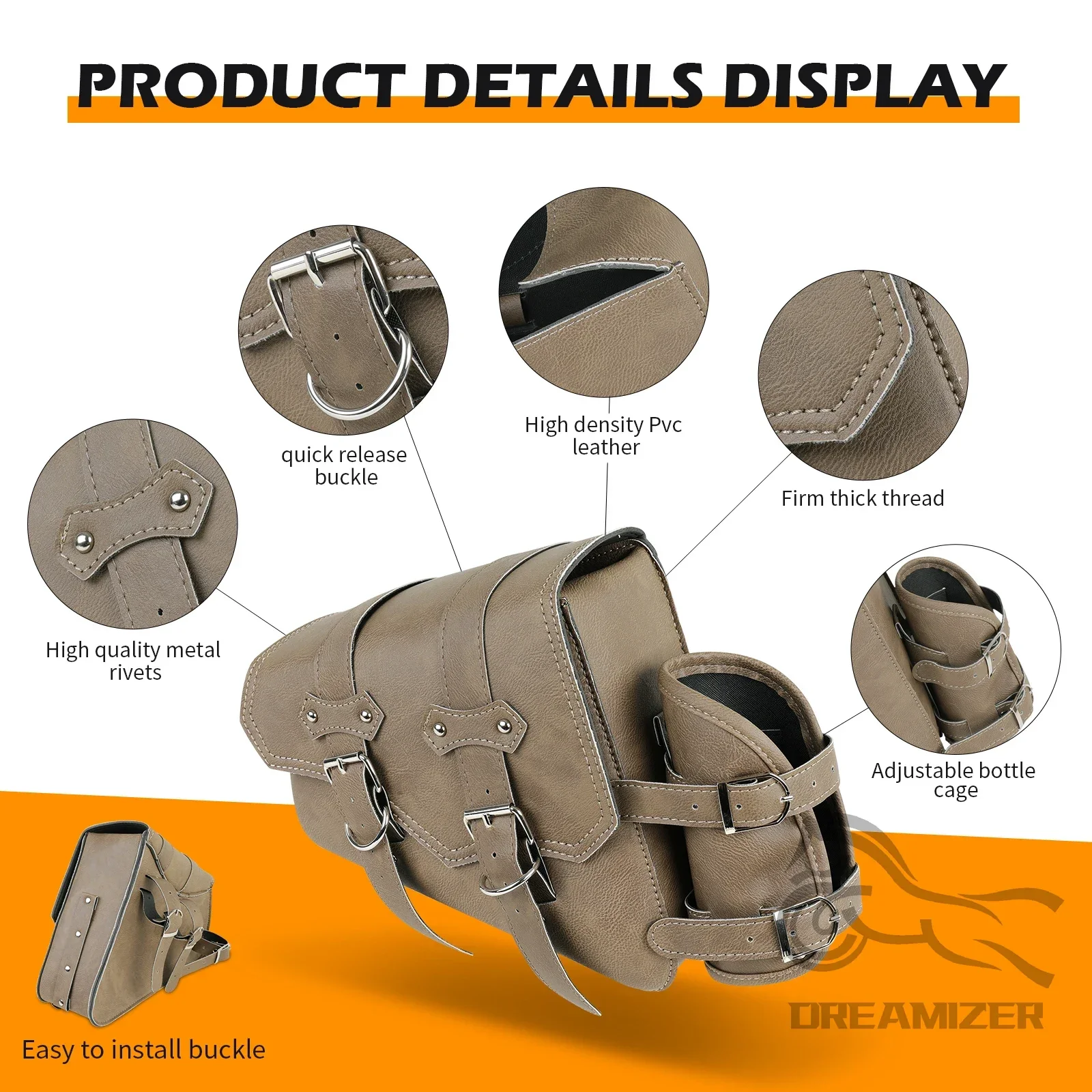 Brown Gray For Harley Davidson Sportster XL883 XL1200 PU Leather Saddle Luggage Bag With Kettle Bag Motorcycle Retro Saddle Bag
