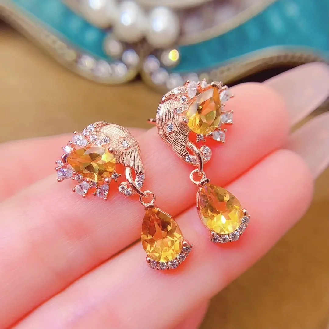 

KJJEAXCMY High End Women's Earrings Natural Citrine S925 Silver with Electroplating Boasting High Clarity Full Brilliance