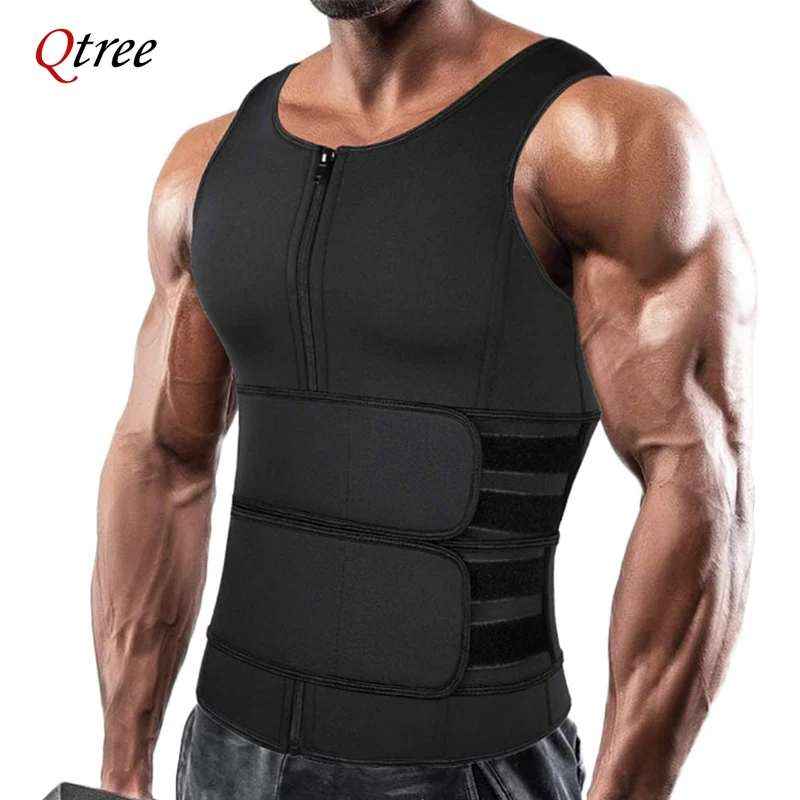 

Qtree Body Shaper Fat Burner Tops Men Slimming Weight Loss Belly Trimmer Fitness Corset Waist Trainer Vest with Double Belts