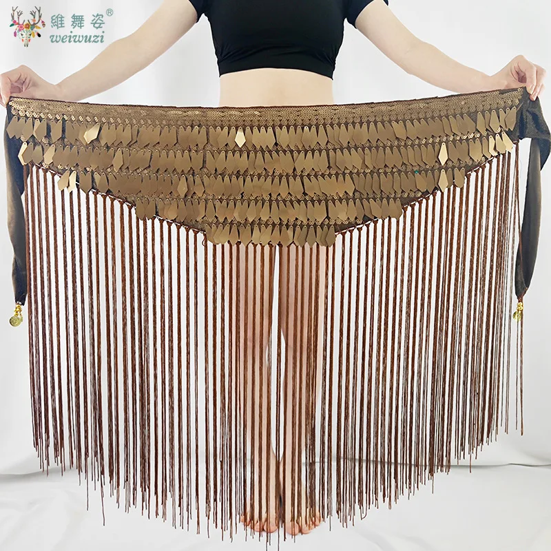 Cadena triangular larga con borlas para danza del vientre, cadena larga con lentejuelas para mujer, puesta en escena, cadena de cintura para danza del vientre, longitud ajustable