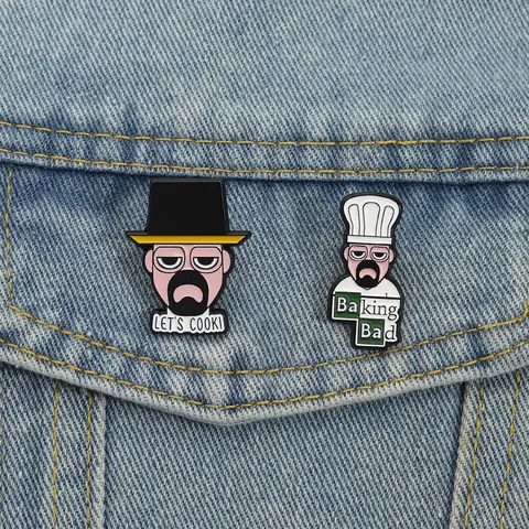 Baking Bad Cook Enamel Pins Custom TV Character Chemistry Teacher Brooches Lapel Badges Jewelry Gift for Fans Friends