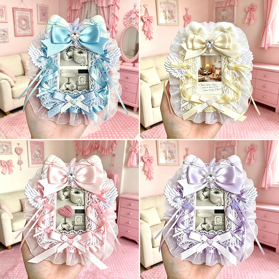 Plush Cat Ear Polka Dot Ribbon Angel Wing Lace Photocard Display Card Holder Lolita Bow 3 Inch KPOP Photocard Decor Border Macaron Color Polaroid Photo Frame Idol Collection Itabag Decor Ornament photocard topper