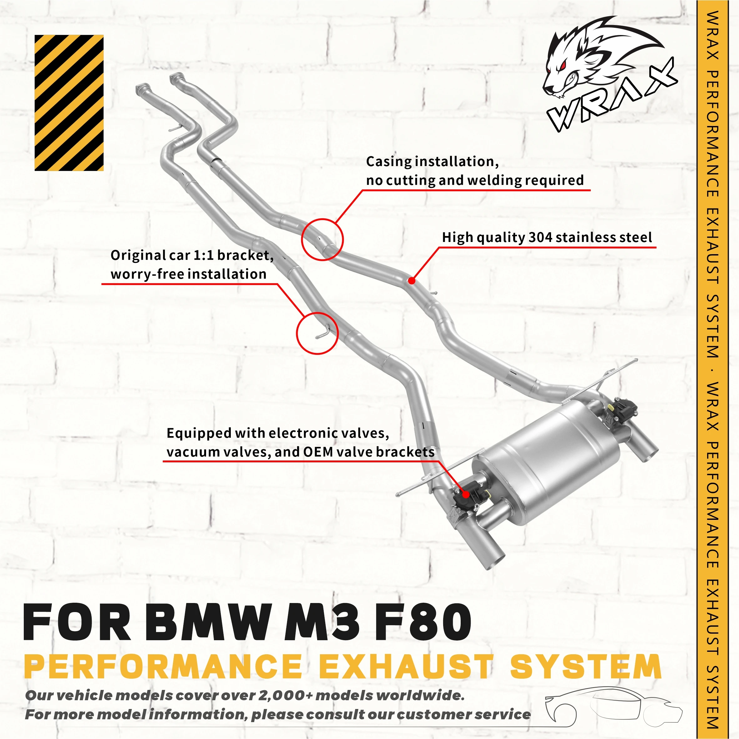 

Valved Sport Sound WRAX Stainless Steel Catback Exhaust For BMW M3 F80 G80 car accessories Direct Fit Replacement