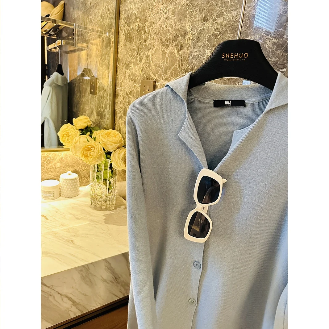 

Женский повседневный вязаный кардиган с цветочным воротником, утепленный, с длинными рукавами, V-образным вырезом и пуговицами, для весеннего сезона