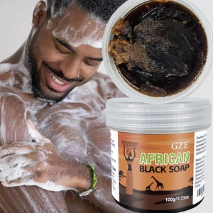 GZE African Black Soap 3-in-1 Pembersih Wajah, Rambut, dan Tubuh-Membersihkan dan Melembabkan Kulit dan Rambut secara Mendalam, Bahan-Bahan Alami 8 sabun pria dengan penjualan terbaik - №