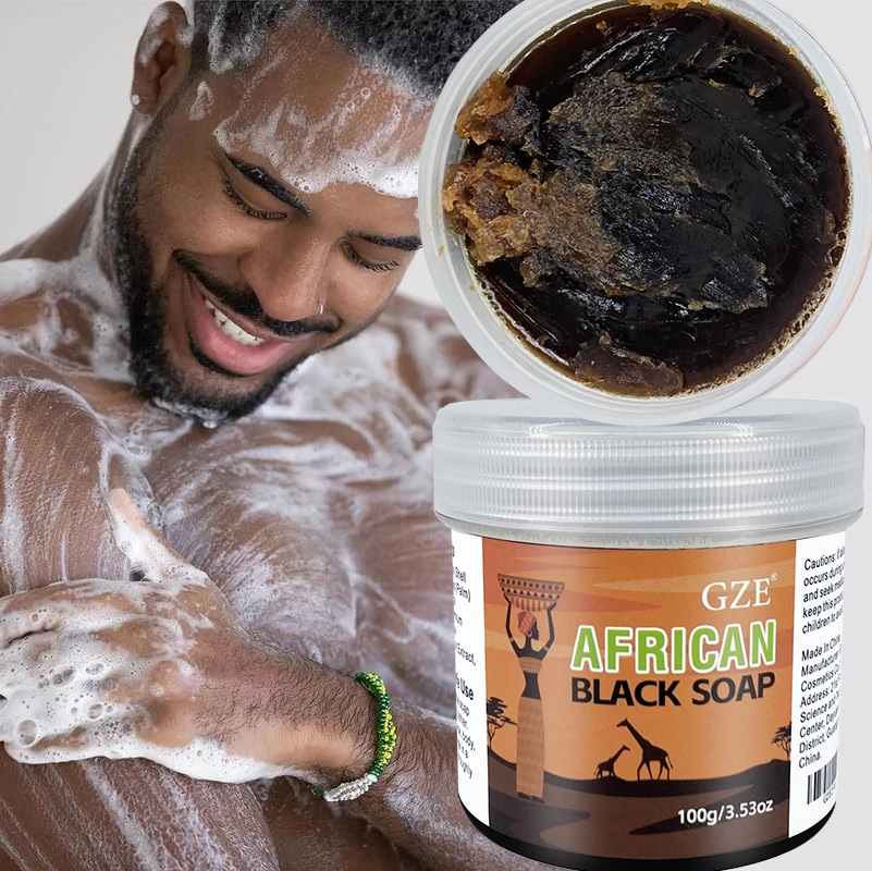 GZE African Black Soap 3-in-1 Face, Hair, and Body Cleanser - Deeply Cleanses and Moisturizes Skin and Hair, Natural Ingredients