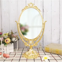 Fashion Double Faces Golden/ Bronze color Metal Desktop Makeup Mirror Room Decoration Vanity Mirror For Art de Table HZJ099