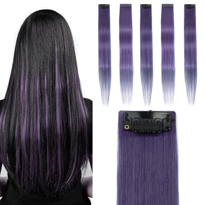 Human Hair Rainbow Highlight Natural Hair Extensions 16 Inch Easy Clip in for Women and Kids 1-6-12 Pieces Option Daily Use