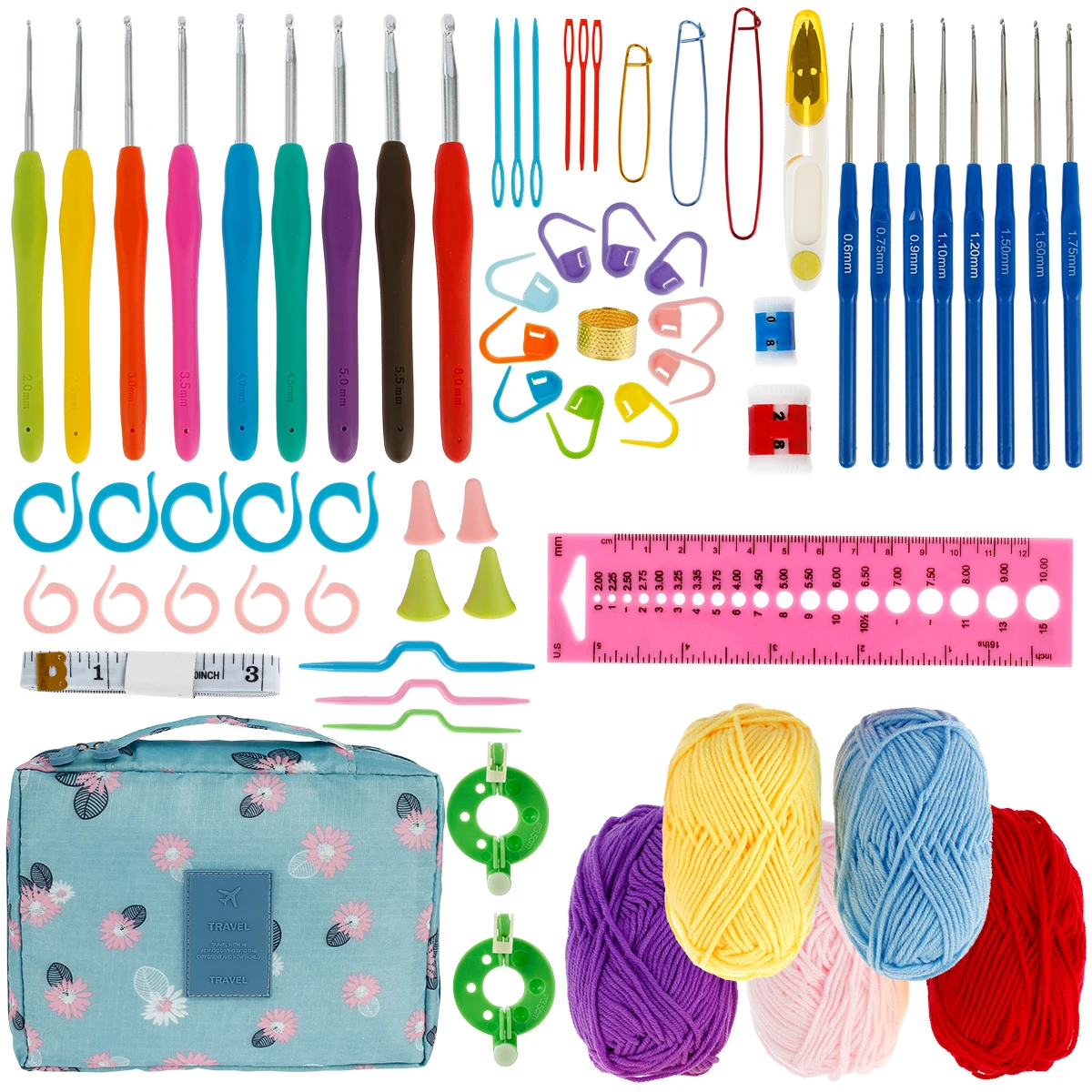 

132Pcs Practical Crochet Hook Set Complete Crochet Kits for Beginners Hand Knitting Needles Tools Crochet Ball Markers With Bag