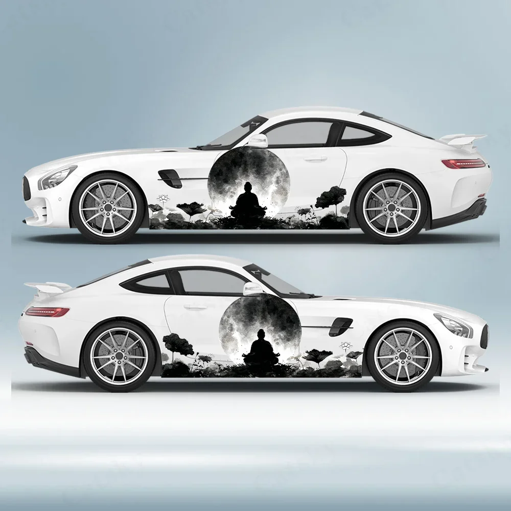 

Zen Person Ink Lotus Pond Car Vinyl Wrap Decal Self-adhesive Anti Scratch Sticker Suitable for Trucks SUV Decor Auto Accessories