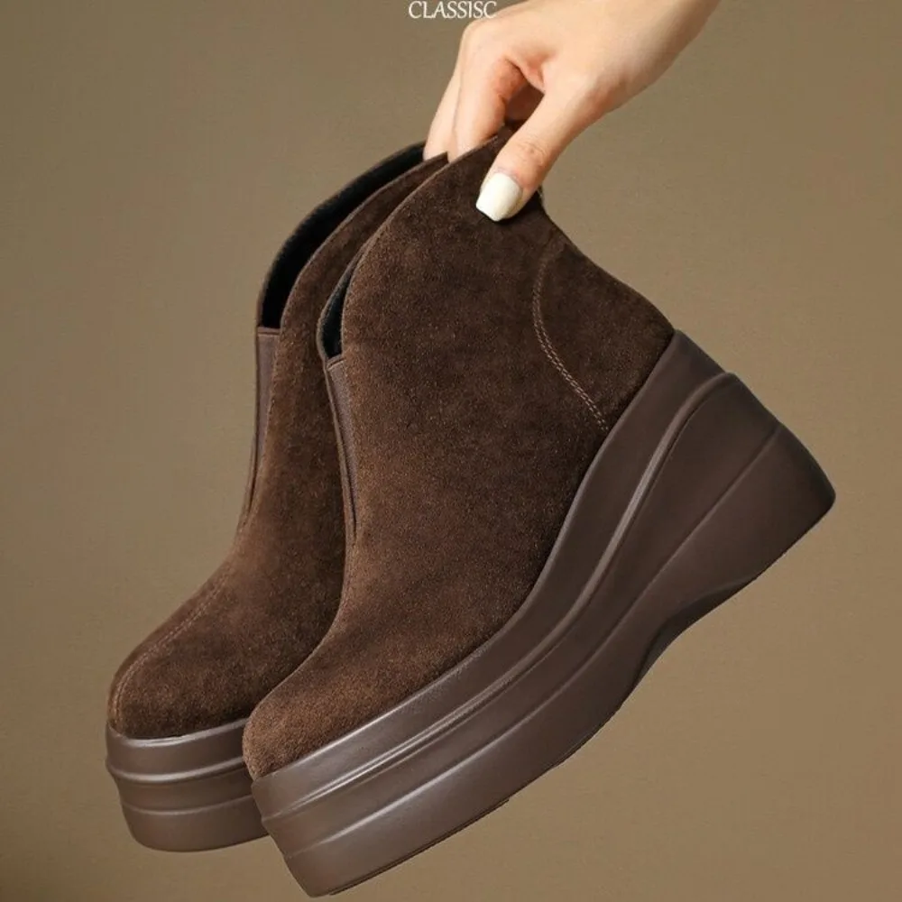 أحذية قصيرة عصرية على الطراز الأوروبي والأمريكية للنساء ، أحذية بكعب سميك بنعل متوسط ، أحذية برقبة بنعل سميك ، #4