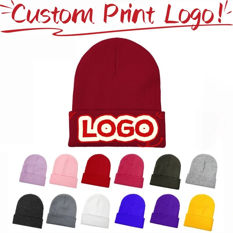 شعار مطبوع حسب الطلب حافة مجعدة بلون قبعة تزلج لا حافة غطاء محبوك قبعة دافئة وباردة مقاومة #1
