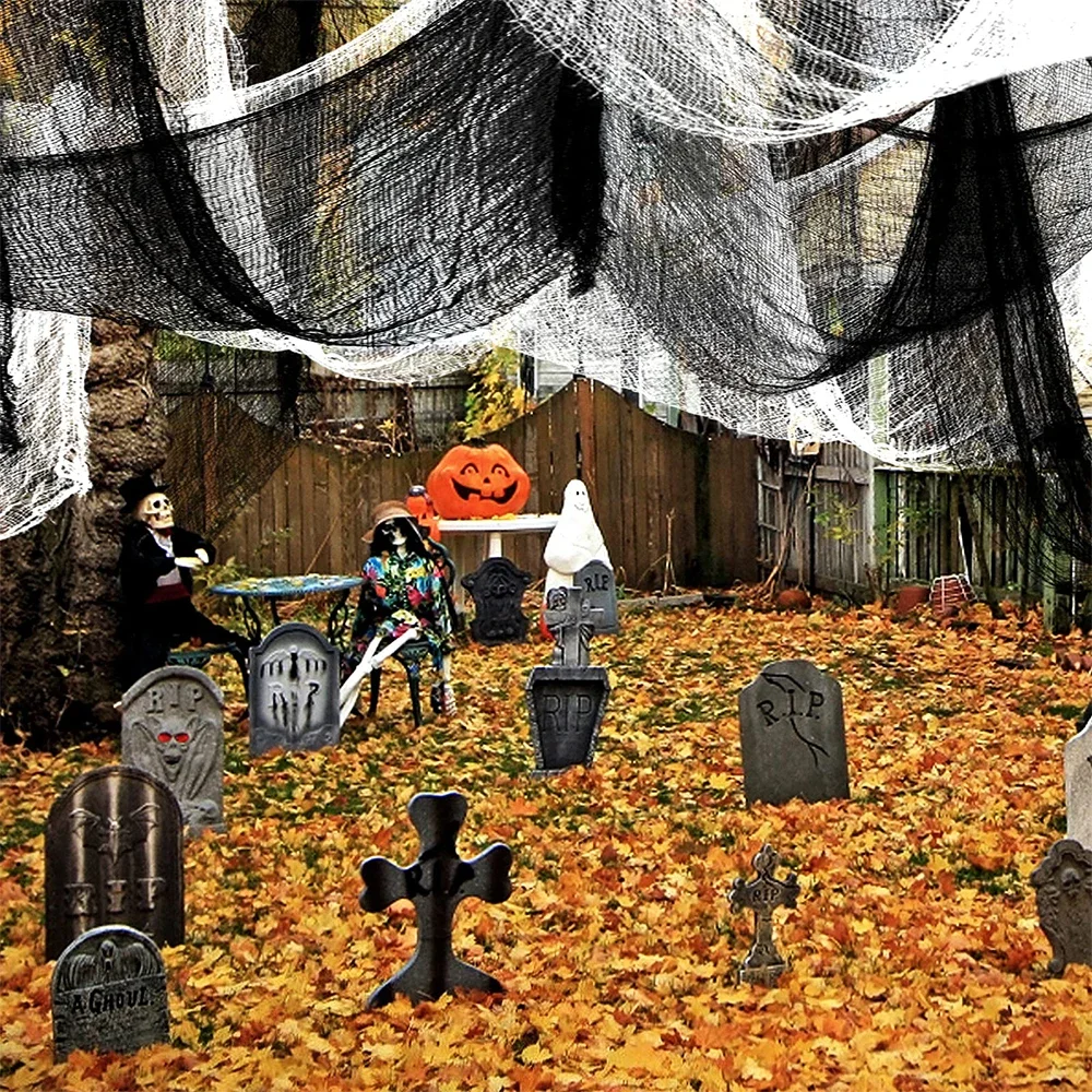 Halloween-Dekoration, gruseliger Stoff, gruselig, weiß, schwarz, Gaze-Stoff, Horrorhaus, Fenster, Türabdeckung, Requisiten, gruselige Party-Dekoration, Gastgeschenke – Detail 14