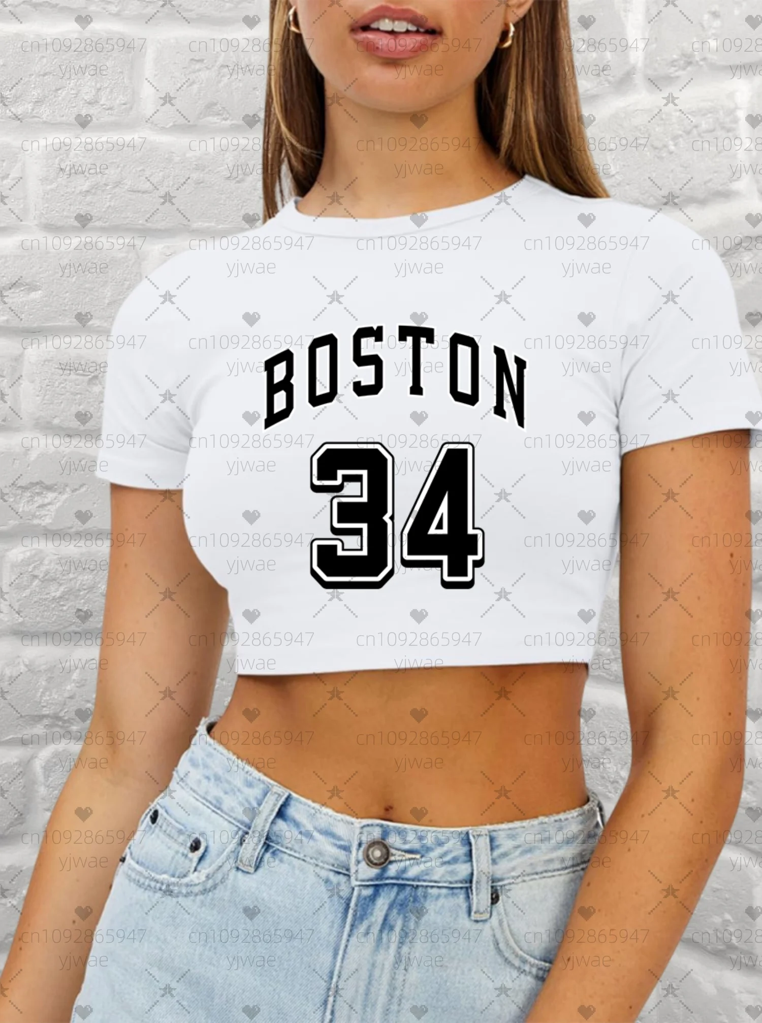2025年夏新作 レディース ボストン NO.34 プリント カジュアル クロップド ショート丈 Tシャツ グラフィックTシャツ ラウンドネック カジュアル ショート丈トップス