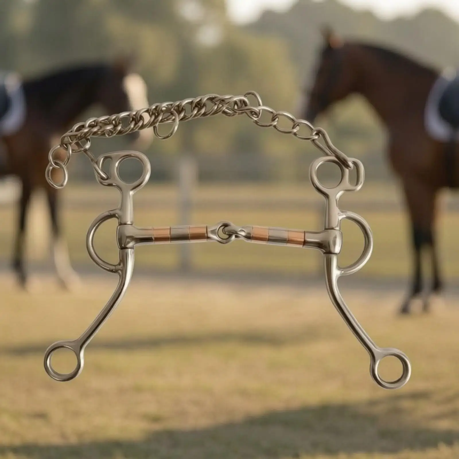 Horse Bit with Curb Chain Stainless Steel Jointed Curb Bit Chin Chain Long-Lasting for Equestrians, Equestrian Riding view 4