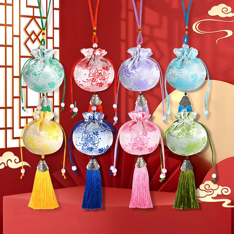 Sachet Empty Bag Chinese Style Jewelry Storage Bag Chrysanthemum Pattern Embroidery Sachet Lucky Tassel Drawstring Bag