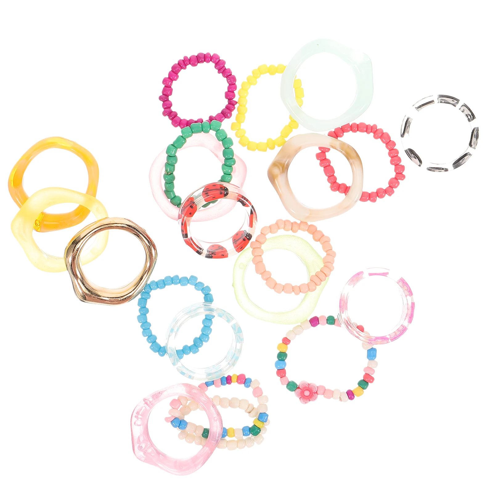 

21 Pcs Resin Ring Set Fashion Creative Design Women Girls Resin Finger Rings Stacking Jewelry Summer Finger