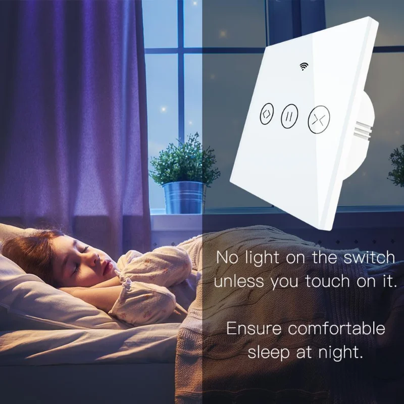 AXUS Ewelink WiFi Curtain Blinds Switch EU Standards AC220V Touch Switch LED Crystal Glass Panel Alexa Google Home Timer