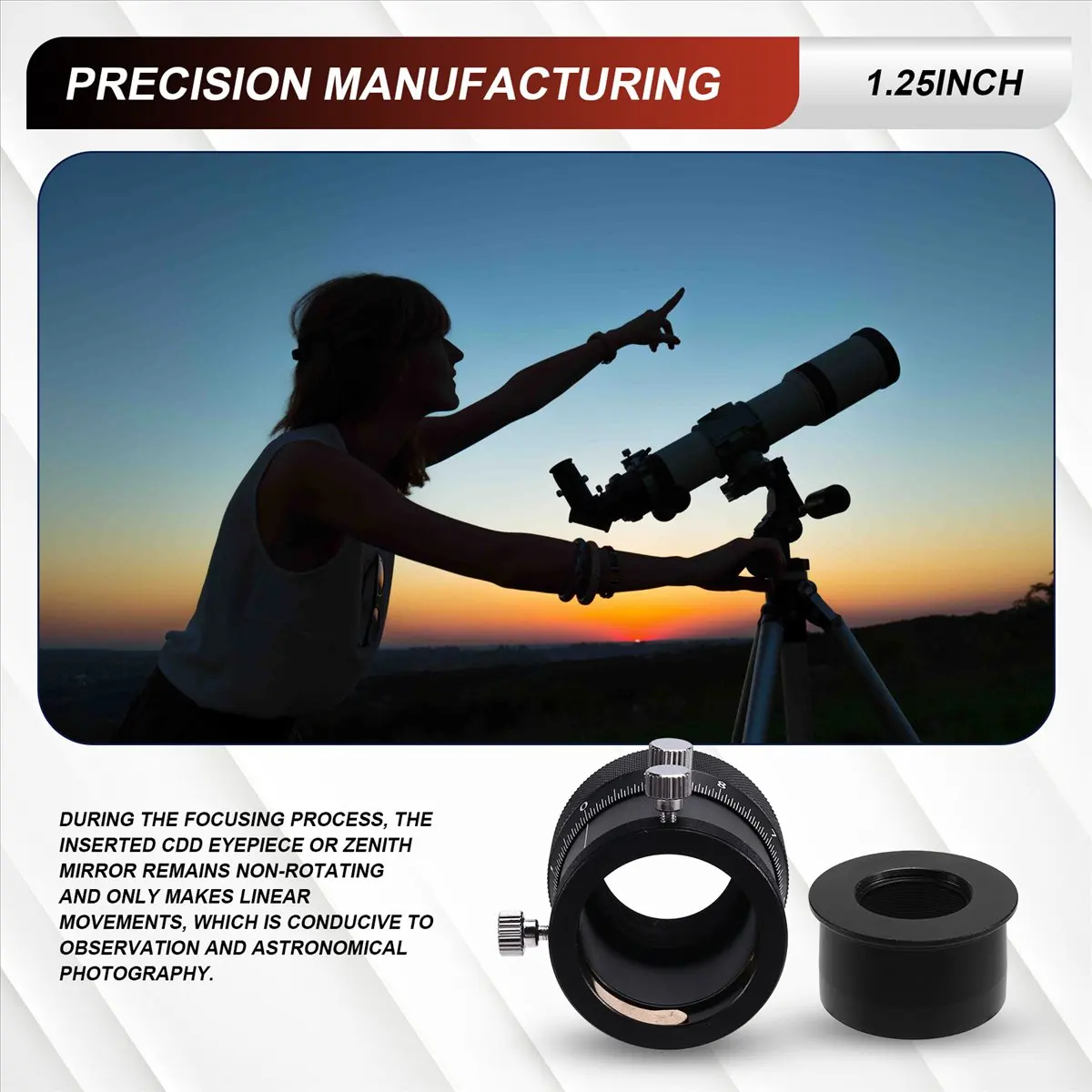 【DT56】1.25inch Double Helical Focuser to 2 Inch Interface for Astronomical Telescope / Guidescope with Brass Compression Ring