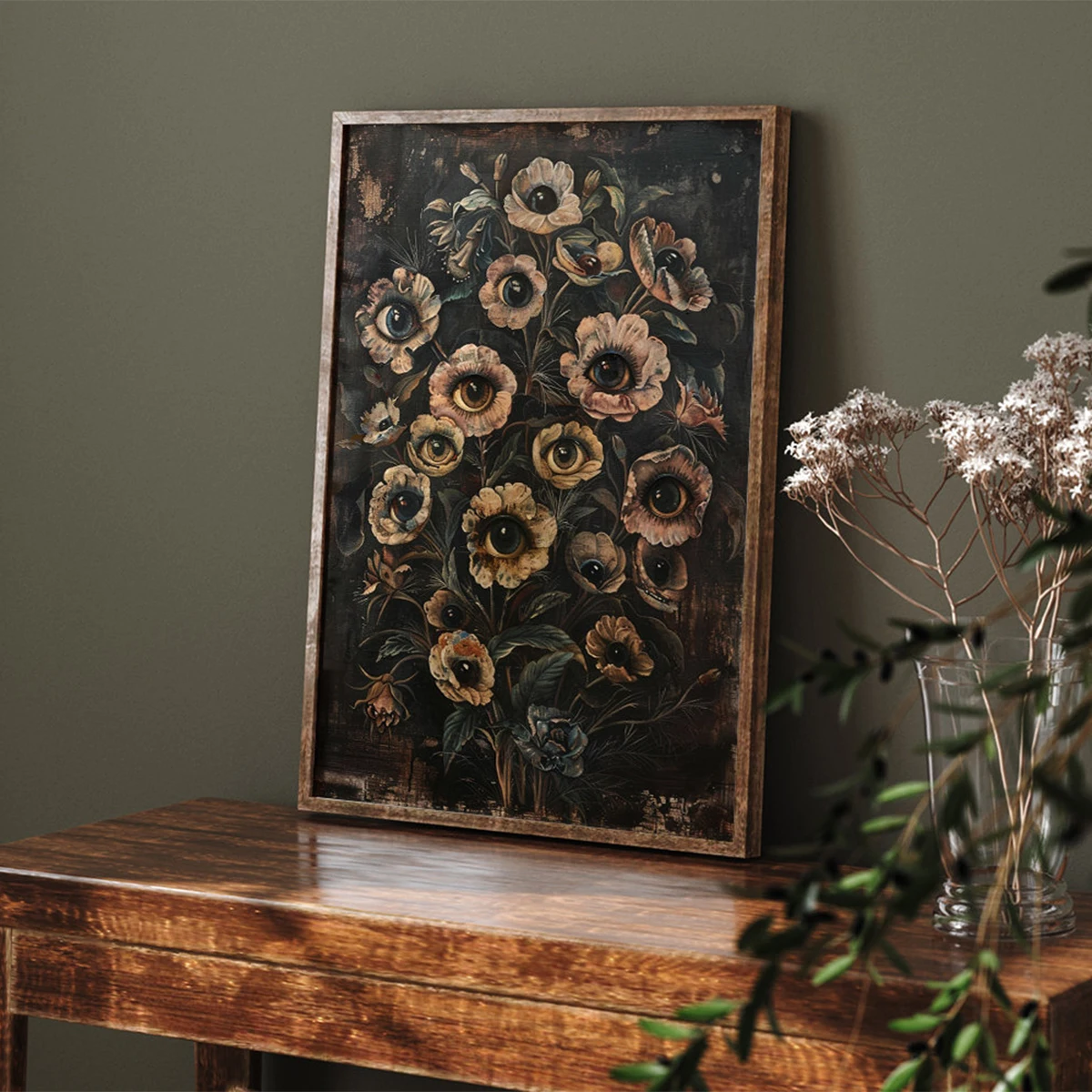 الفيكتوري القوطية الأزهار عين الشر قماش طباعة المشارك خمر النباتية الداكنة نمط لجدار ديكور فني للمنزل ملصق فني غير المؤطرة