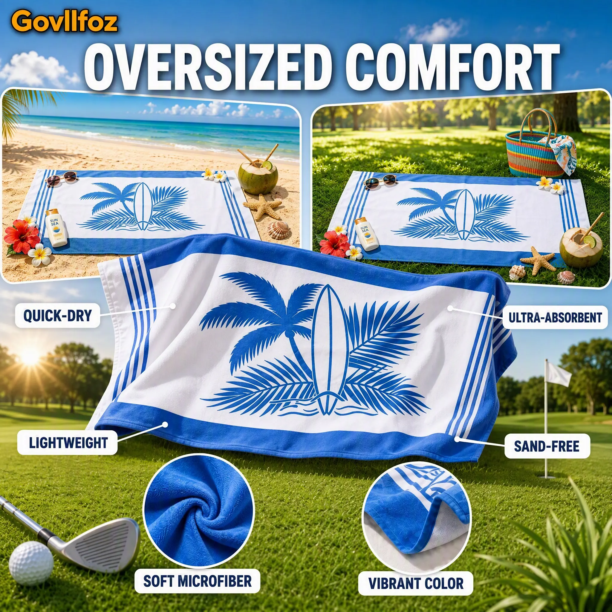 Golf Sports Towel Sandproof Soft Light Towel Microfiber Towel Travel Quick Dry Towel Personalized Striped Print Beach Towel